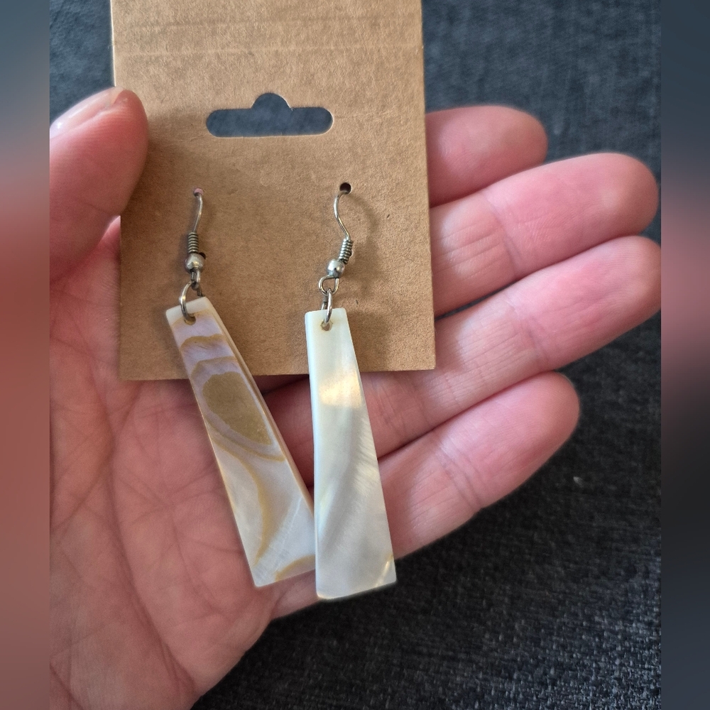 Elegant Cream and Brown Dangle Earrings